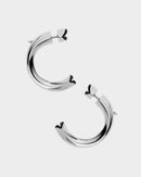 Silver Opaque Black Kiss Hoop Earrings