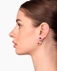 Silver Opaque Black Kiss Hoop Earrings