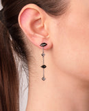 Silver Opaque Black Kiss Drop Earring
