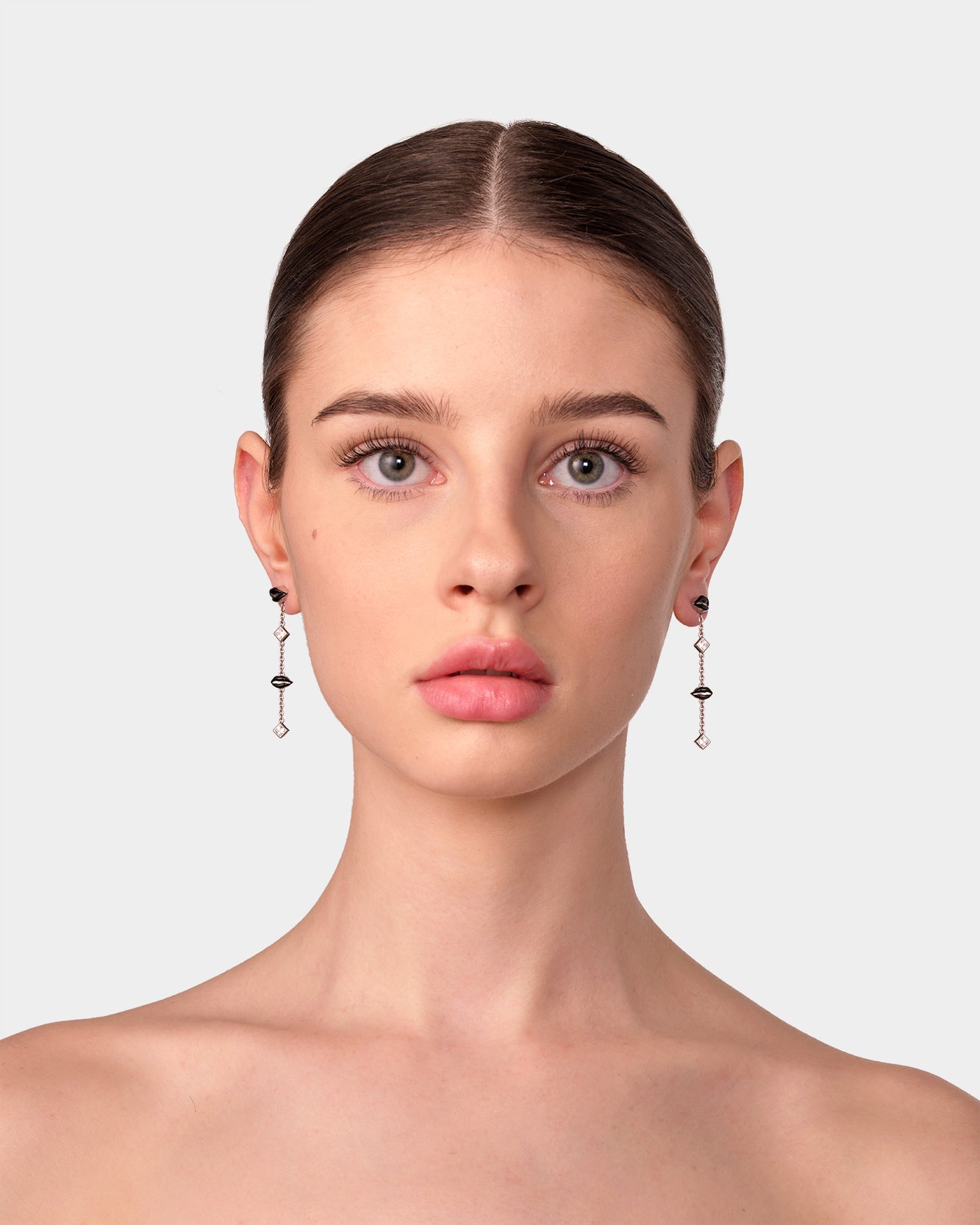 Silver Opaque Black Kiss Drop Earring