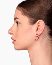 Silver Opaque Red Kiss Hoop Earrings