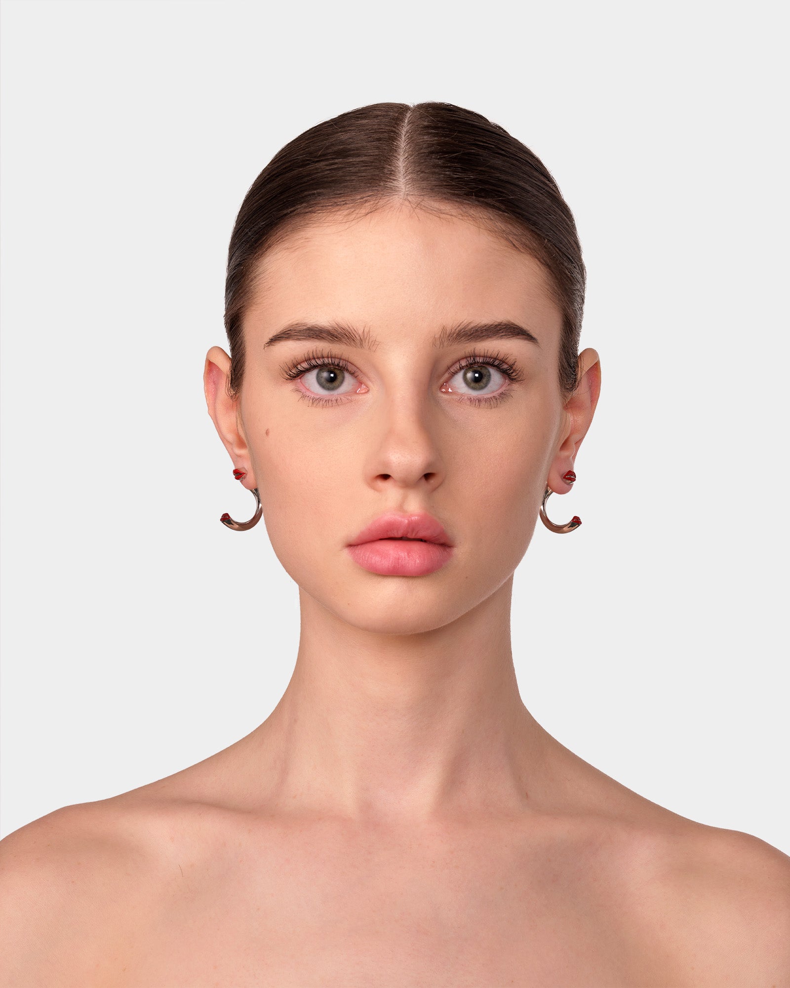 Silver Opaque Red Kiss Hoop Earrings