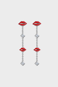 Silver Opaque Red Kiss Drop Earrings