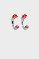 Silver Opaque Red Kiss Hoop Earrings